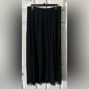 Dana Buchman 100% Wool Black Maxi Skirt With Fringe Size 12 Dressy Lined